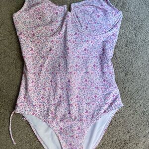 Pink Lily Floral One Piece Swimsuit - Pink and White